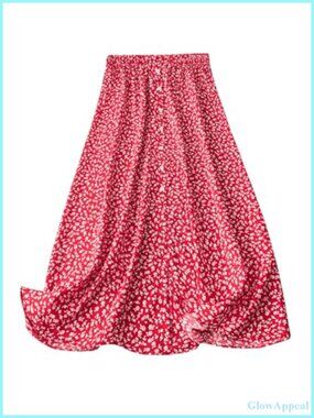 Plus Size Floral Flare Maxi Skirt High Rise with Pockets